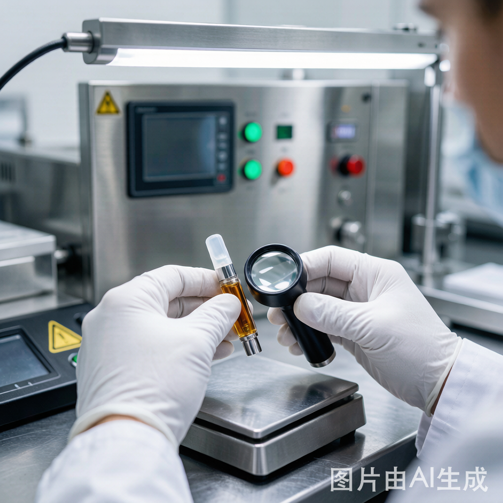 Technician inspecting a vape cartridge