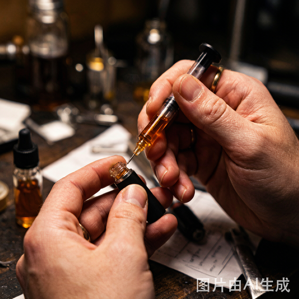 Manual vape cartridge filling by hand