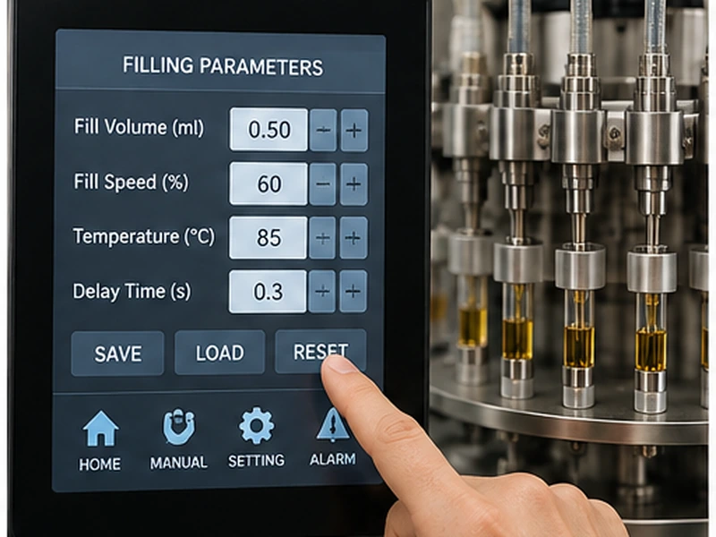 Cartridge Filling Parameter Adjustment Cartridge filling parameter adjustment for volume speed and temperature control
