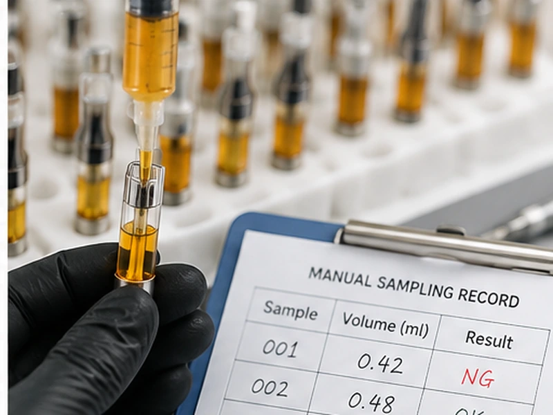Manual Cartridge Filling Consistency Check Manual cartridge filling samples showing inconsistent filling volume