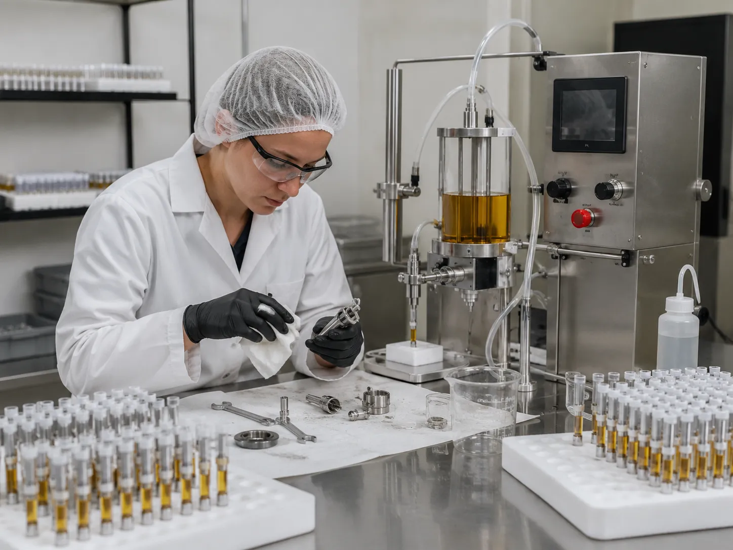 Dual Flavor Cartridge Production Scaling Challenge Operator handling frequent oil changes during dual flavor cartridge production